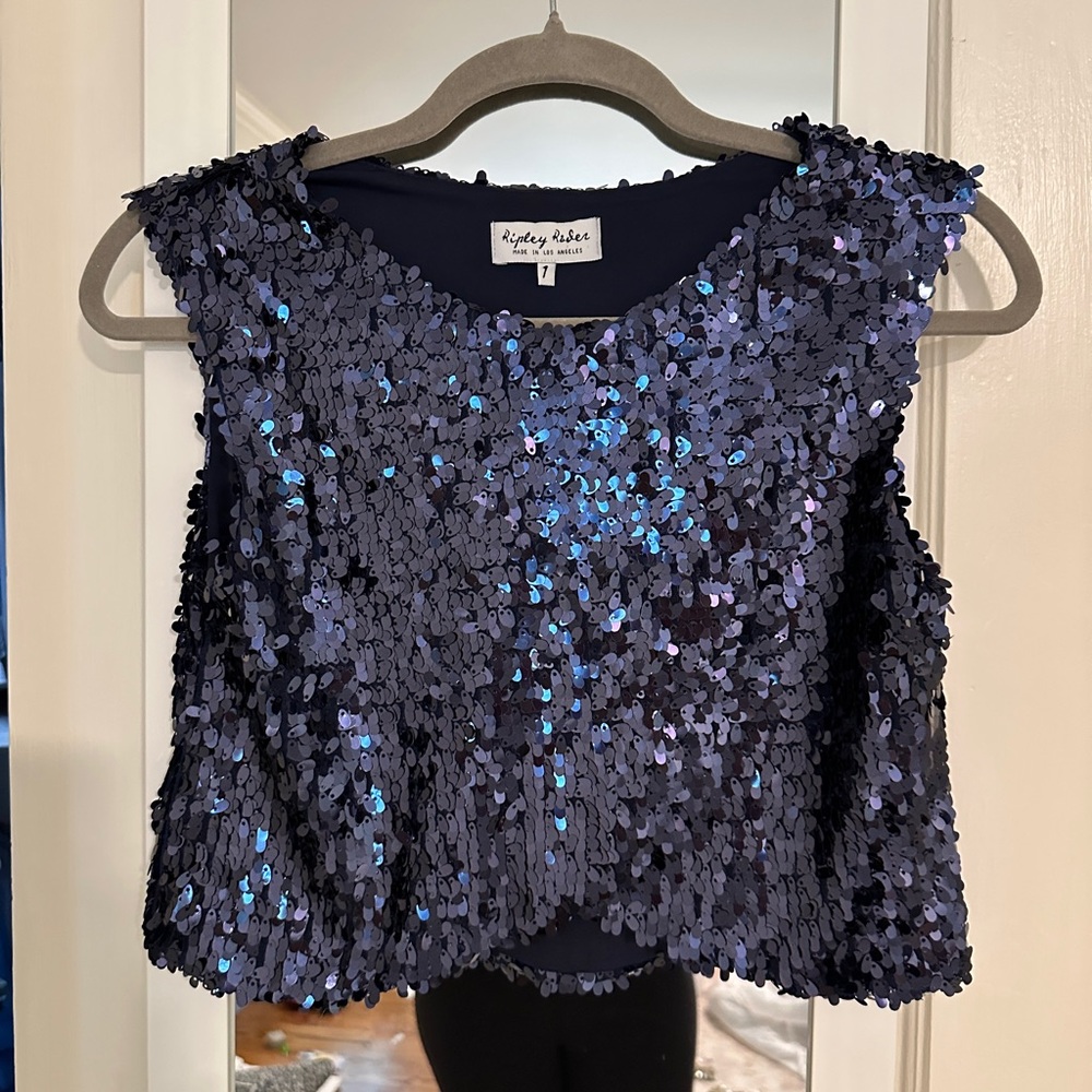 Ripley Rader Los Angeles Sequin Lady Like Crop Top Blue XS Sz 1